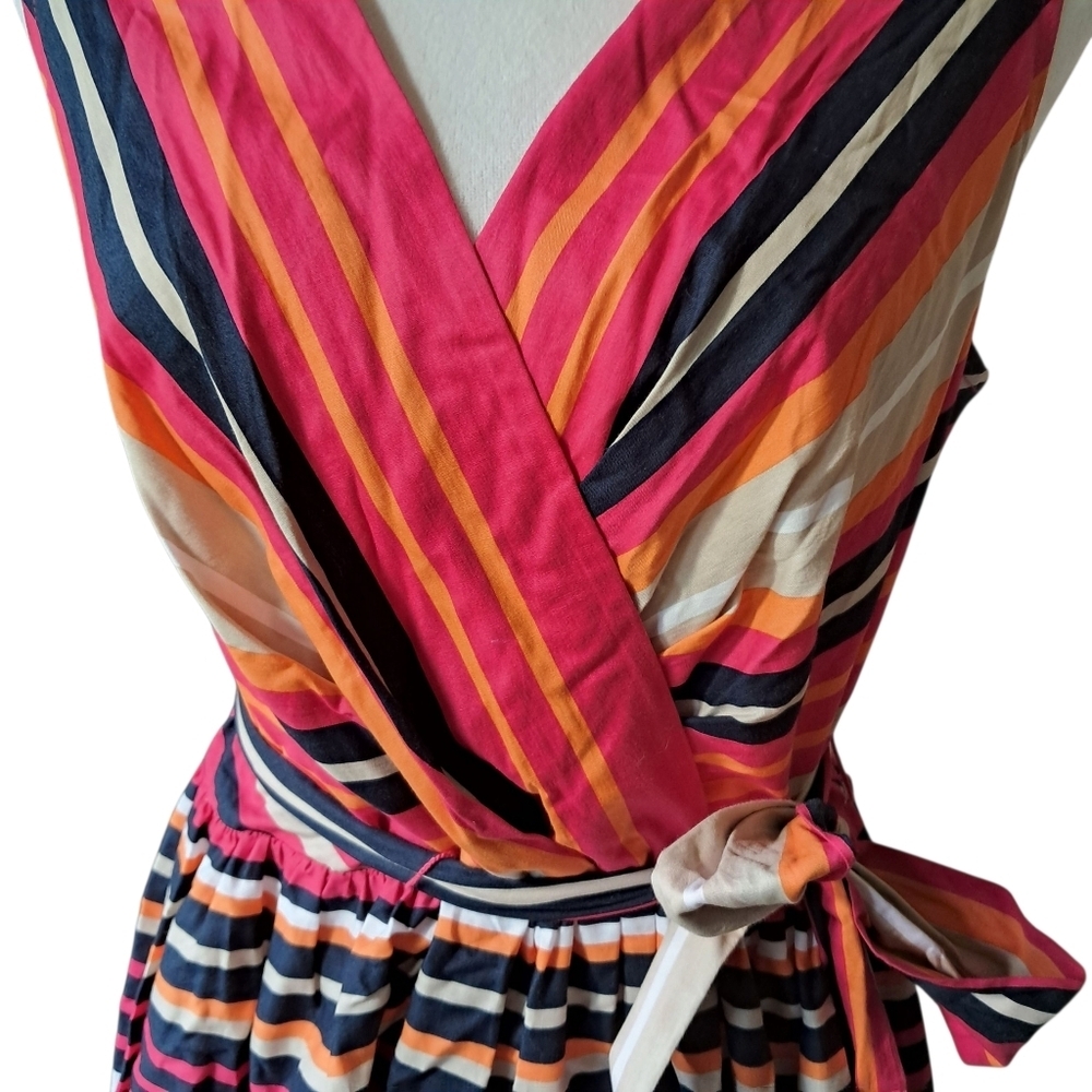 Faux Wrap Stripe 100% Cotton Dress - Picture 3 of 9